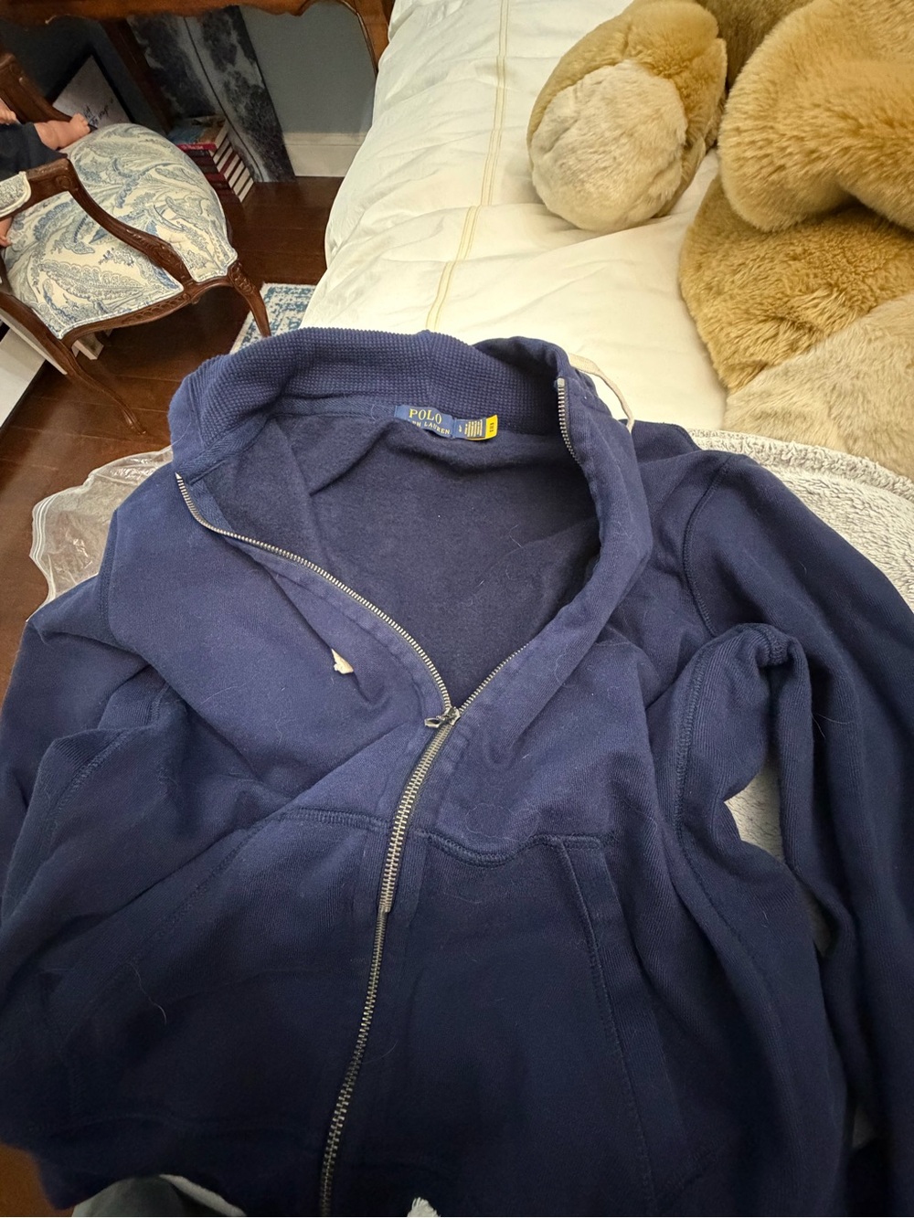 Polo by Ralph Lauren Navy Zip-Up Hoodie with Yellow Pony - Picture 2 of 4